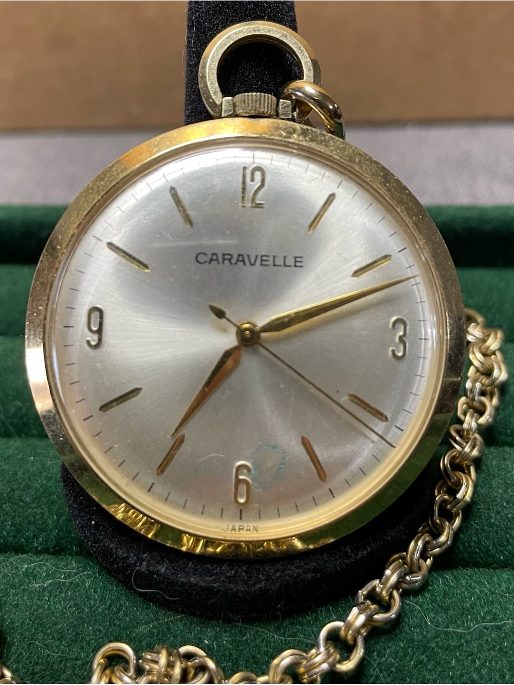 Caravelle Gold-Tone Pocket Watch with Silver Dial